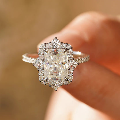 4CT Moissanite Engagement Ring Women 18K Gold 7.5X10MM Radian Cut Lab Diamond