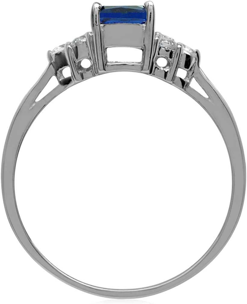 7X5Mm Octagon Shape White Gold Plated 925 Sterling Silver Engagement Ring