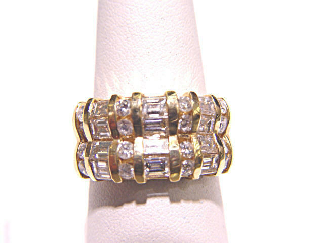 ROUND BRILLIANT AND BAGUETTE SHAPE CHANNEL SET TOP SET DIAMOND BAND DIAMOND RING