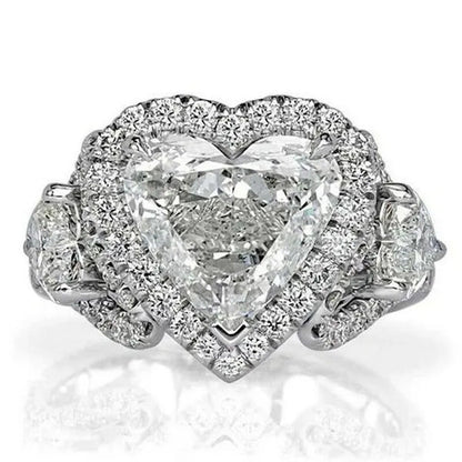 Gorgeous Exquisite 925 Sterling Silver Cute Heart Rings for Women Natural Diamon