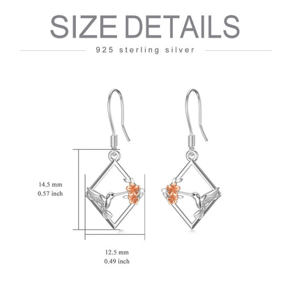 Hummingbird Earrings Sterling Silver Flower Hummingbird Dangle Drop Earrings Bir