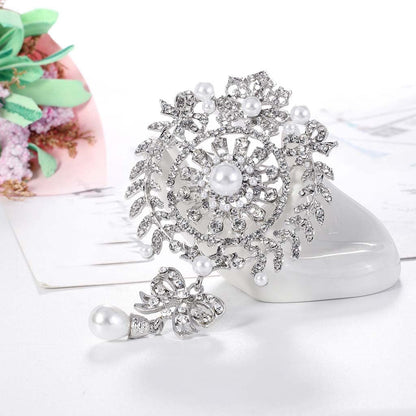 Brooches European and American Creative Personality Diamond-Studded Pearl Flower