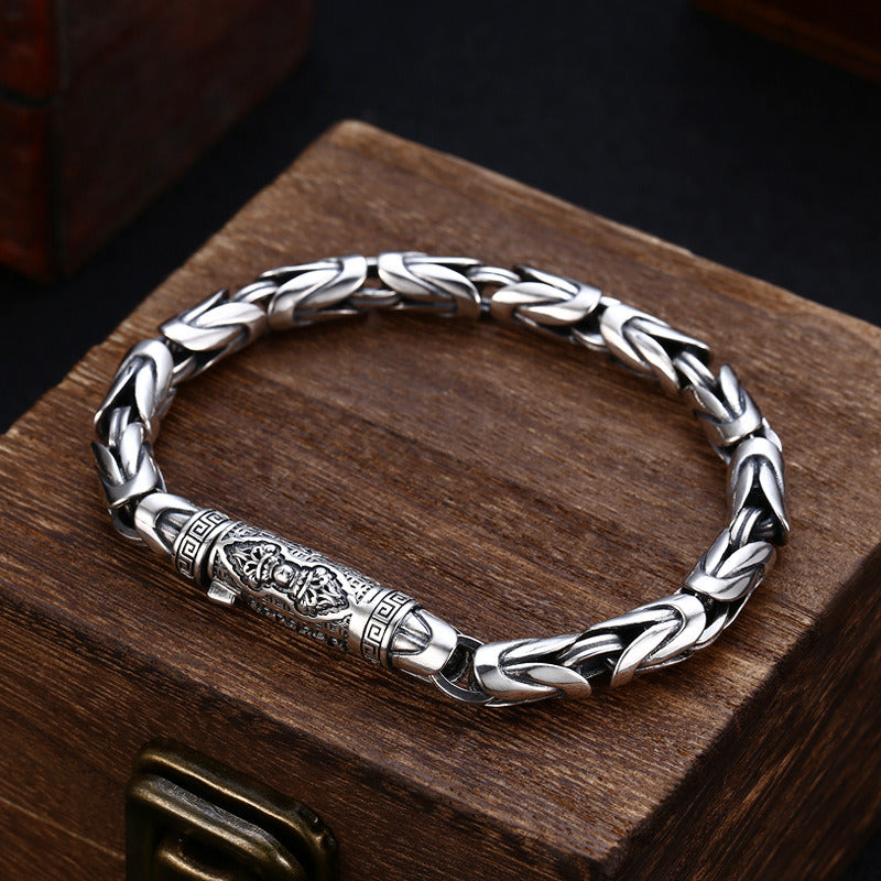 S925 Sterling Silver Bracelet Men'S Thick Diamond Pestle Thai Silver Retro Old P