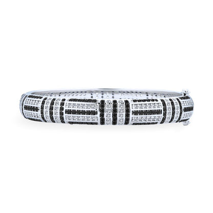 Art Deco Style Black Cubic Zirconia Dome Bangle Bracelet Silver Plated