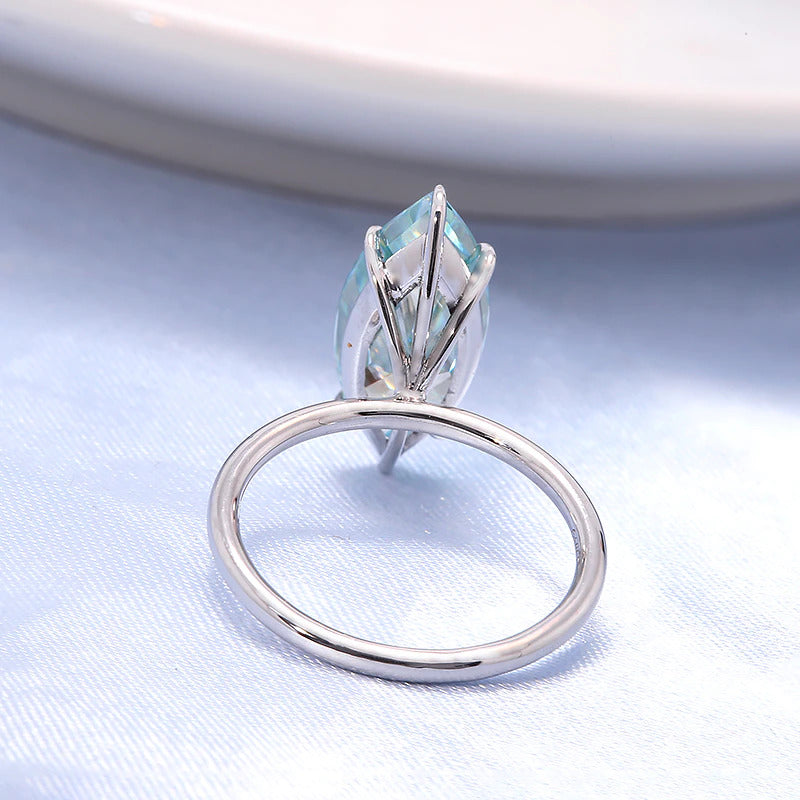 3.0Carat 7X14Mm Light Blue Marquise Brilliant Cut Moissanite Halo Engagement