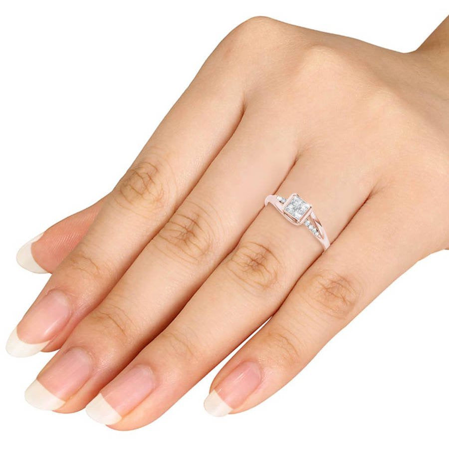 1/4 Carat T.W. Diamond Bypass Princess-Cut Cluster 10Kt Rose Gold Engagement Rin