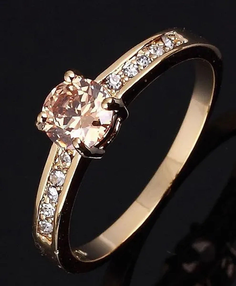 Woman'S round Cut Blue Aquamarine Golden Wedding Ring Wedding Ceremony Party Fan