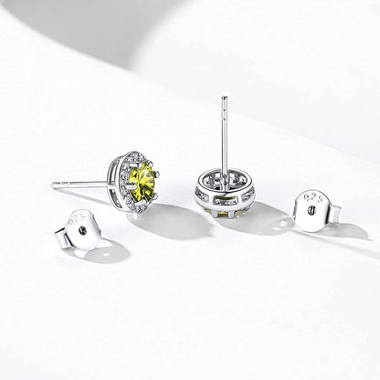 Birthstone Stud Earrings 925 Sterling Silver with Cubic Zirconia Crystal - Augus