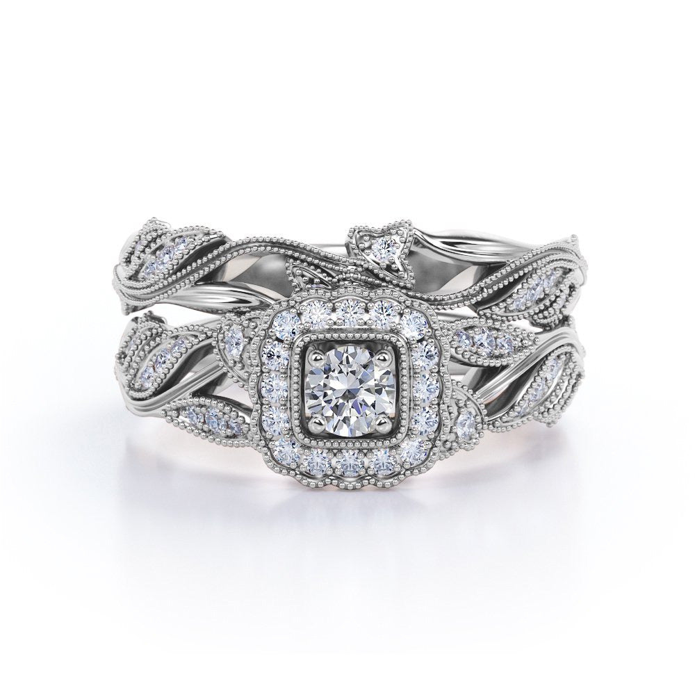 Antique - round Diamond - Edwardian Diamond Filigree Ring - Art Deco Style - Wed