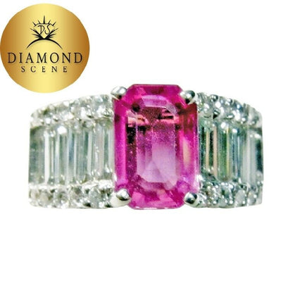 PINK SAPPHIRE EMERALD SHAPE 8.60X5.90X3.22MM SIDE DIAMOND