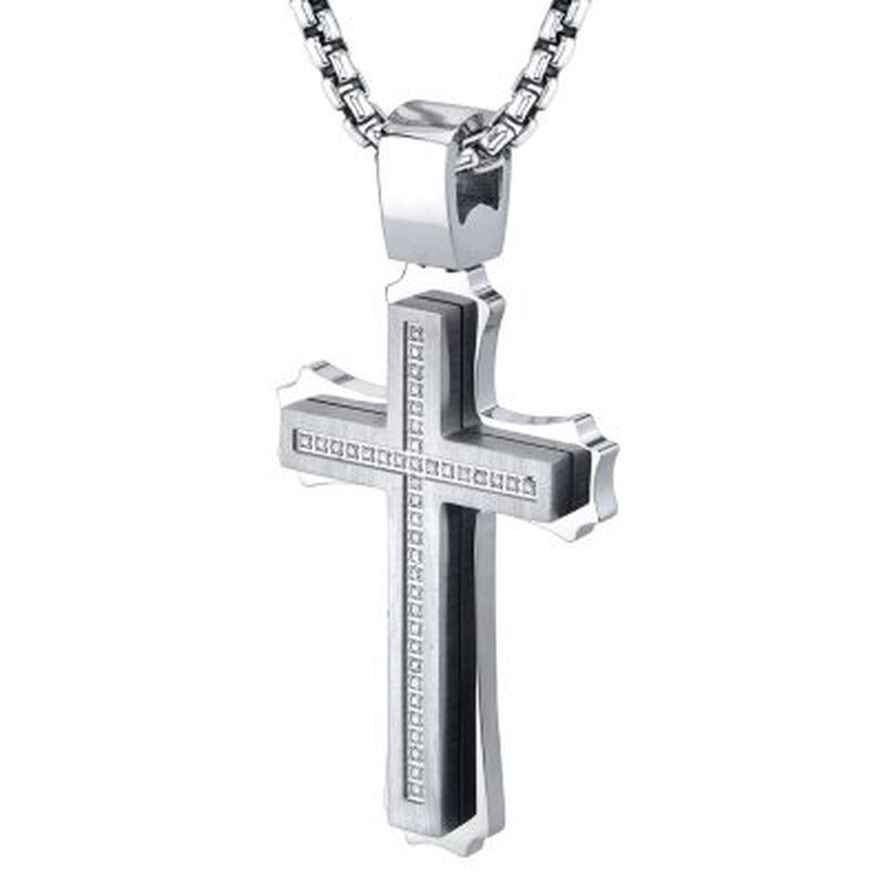 Spartan .20 CT. T.W. Diamond Cross Stainless Steel Pendant