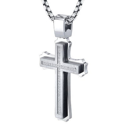 Spartan .20 CT. T.W. Diamond Cross Stainless Steel Pendant