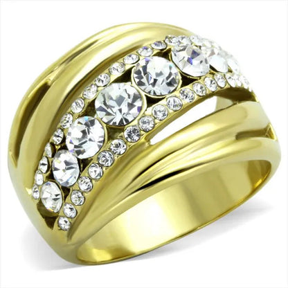 Gold Plated Stainless Steel Top Grade Crystal Anniversary Ring Women'S Size 5-10