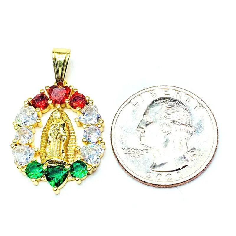 14K Gold Plated Virgin Guadalupe Pendant Necklace 24" Diamond Cut Chain Cubic Zi