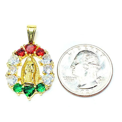 14K Gold Plated Virgin Guadalupe Pendant Necklace 24" Diamond Cut Chain Cubic Zi