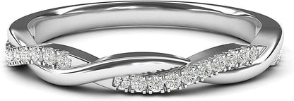 14K White Gold 2.5Mm Petite Twisted Vine Simulated Diamond Ring Wedding Band Mat
