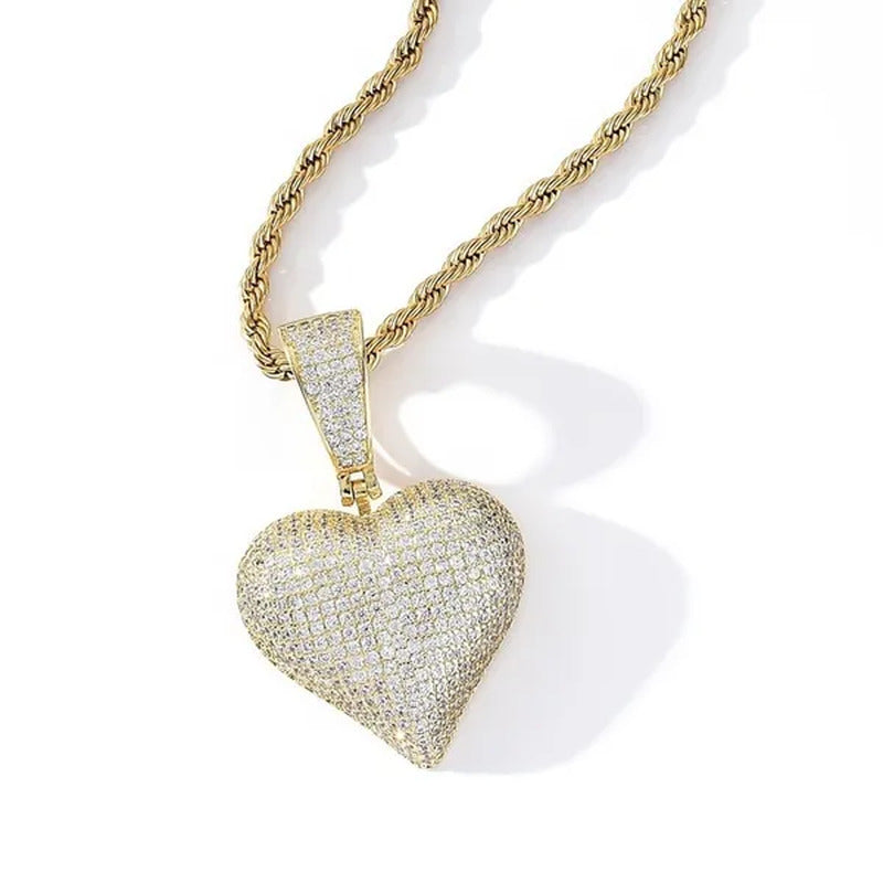 Full Diamonds Heart Shape / US Dollar Symbol Pendant with 24" Rope Chain Necklac
