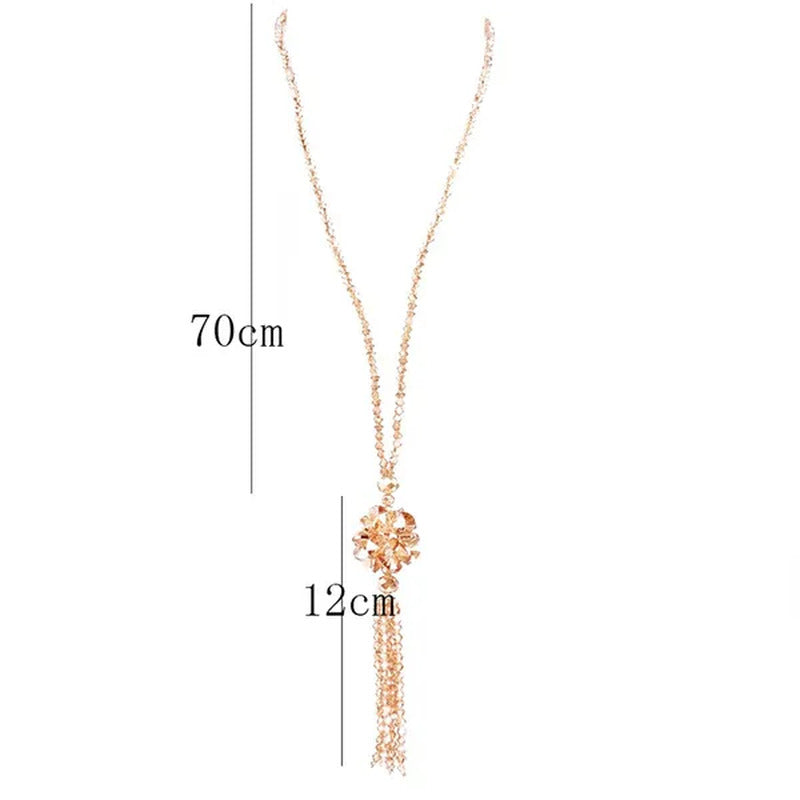 Crystal Bead Female Pendant Necklace Tassel Long Sweater Chain Necklace Decorati