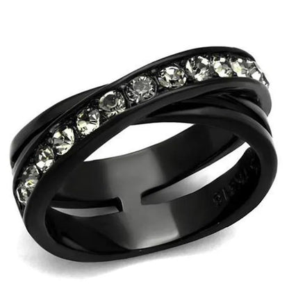 Women IP Black Stainless Steel Ring with Top Grade Crystal in Black Diamond - Si
