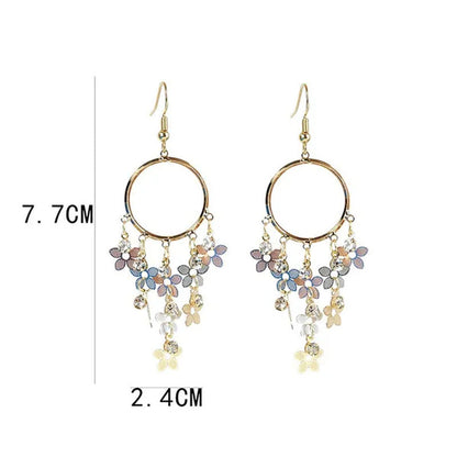 Woman Fashion Golden Circle Flower Tassel Earrings Jewelry