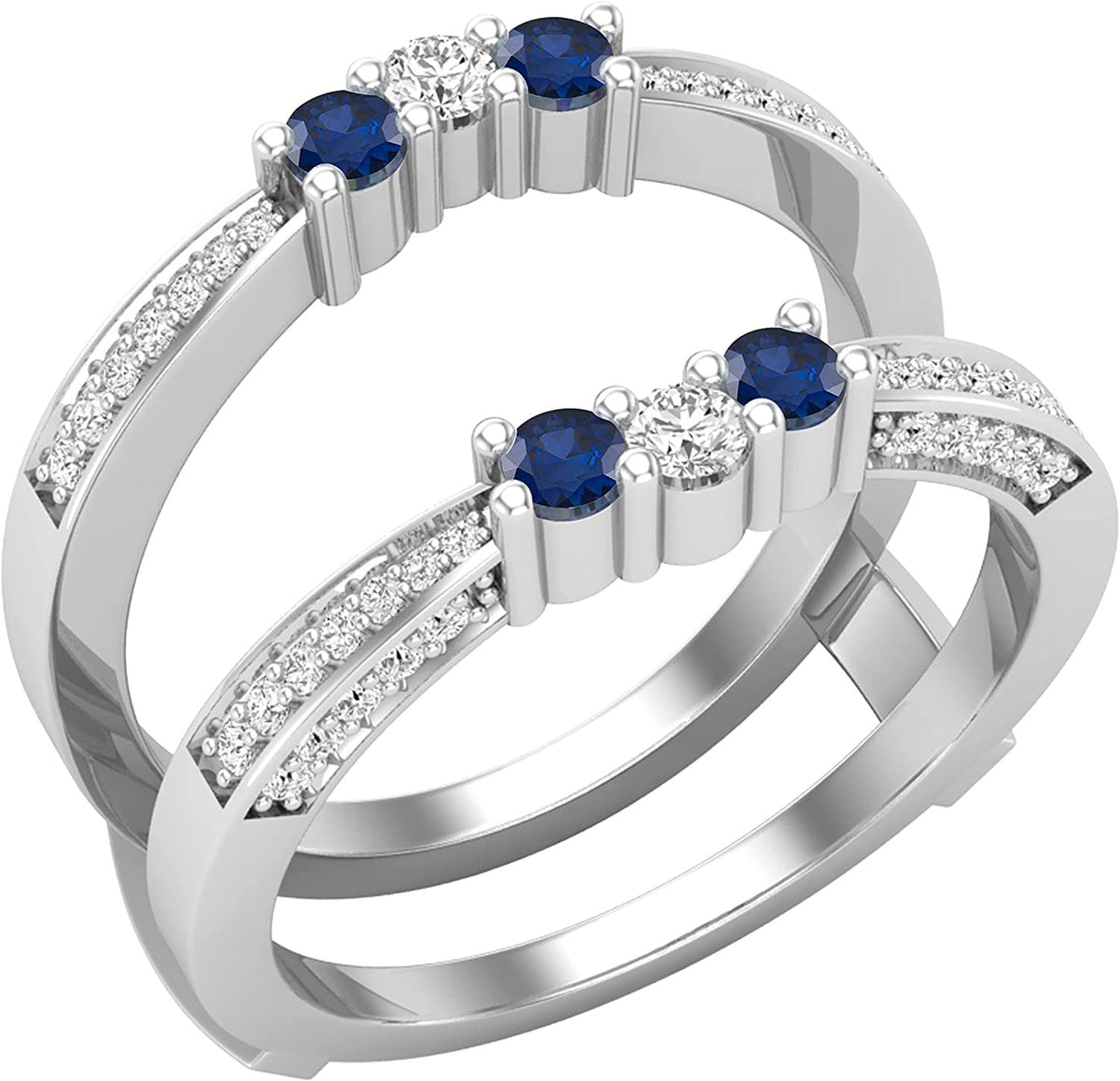 round Gemstone and White Diamond Enhancer Double Wrap Guard Anniversary Band Rin