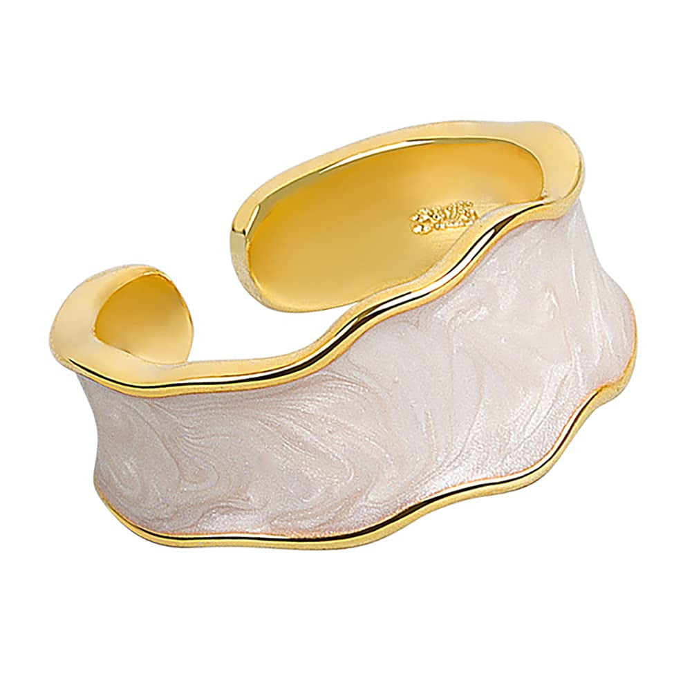 Enamel Drip Glaze Ring Gold Vintage Style Band Ring Adjustable Stackable Finger