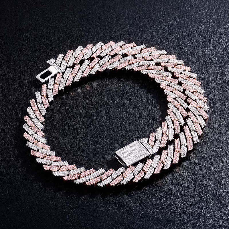 European and American Hip-Hop Style Encrypted Diamond 14Mm Cuban Chain Real Gold