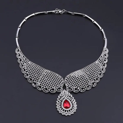 Vintage Turkish Women African Beads Jewelry Set Dubai Indian Crystal Ruby Weddin