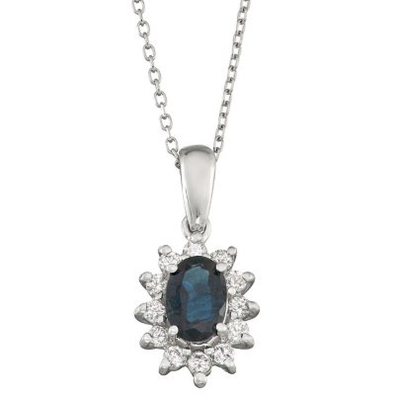 Blue Sapphire and Diamond Pendant in 14K Gold