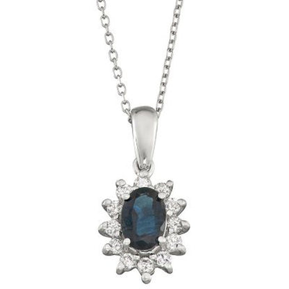 Blue Sapphire and Diamond Pendant in 14K Gold