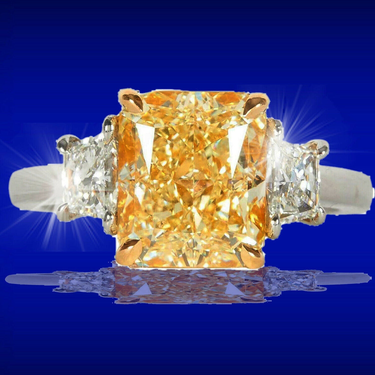 GIA certified 3.74 Fancy Yellow Diamond Platinum Ring 3.74 ct Fancy Yellow, VS2