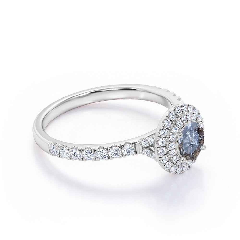 1.25 Carat round Brilliant Cut Grey Salt and Pepper Diamond with Moissanite Pave