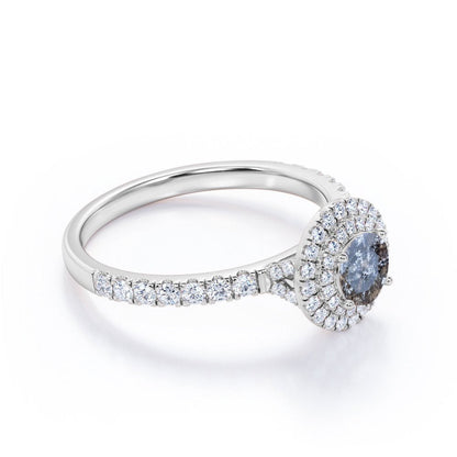 1.25 Carat round Brilliant Cut Grey Salt and Pepper Diamond with Moissanite Pave