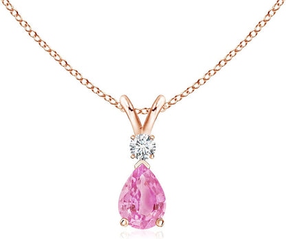 Natural Pink Sapphire Tear Drop Pendant Necklace for Women, Girls in 14K Solid G