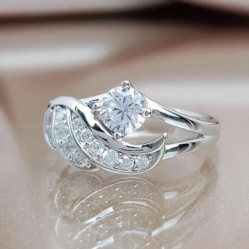 Gold White Sapphire Angel Wings Charming Diamond Princess Ring Romantic Bride Pr