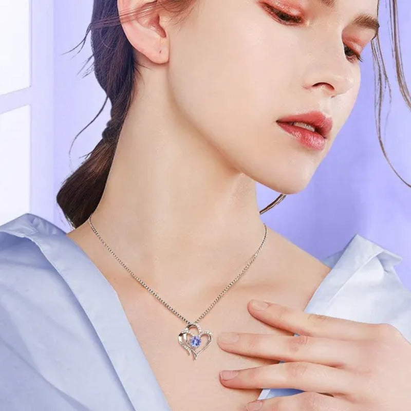 Double Heart Birthmonth Lucky Pendant Necklace for Women 12 Months Birthstone Di