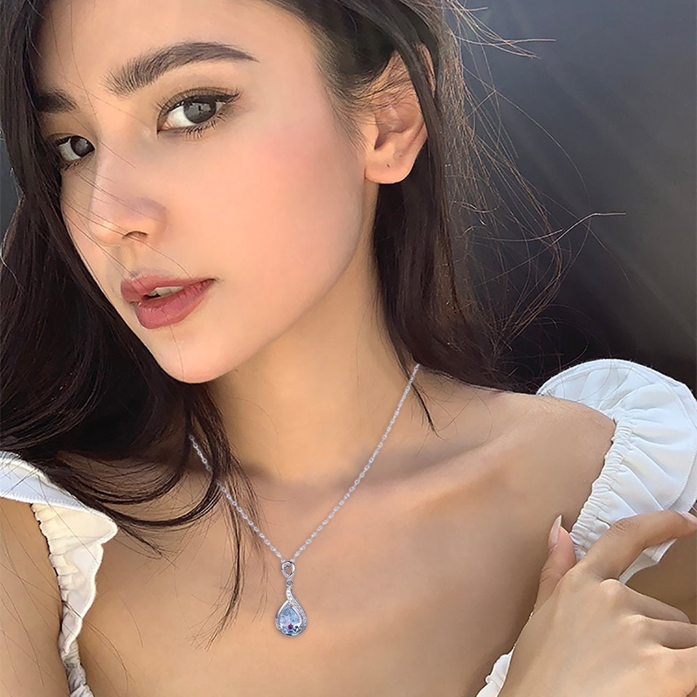 Ice Out Diamond Necklaces Drop Shaped Blue Zircon Clavicle Chain Necklace Birthd