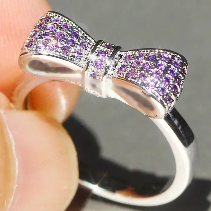 925 Silver Statement Natural Gemstones Ruby Bowknot Ring Wedding Bride Engagemen
