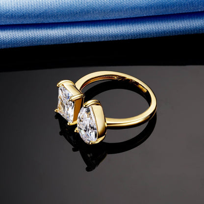 Adjustable Stretchy Eternity Ring,14K Gold Plated Pear / Square Cubic Zirconia O