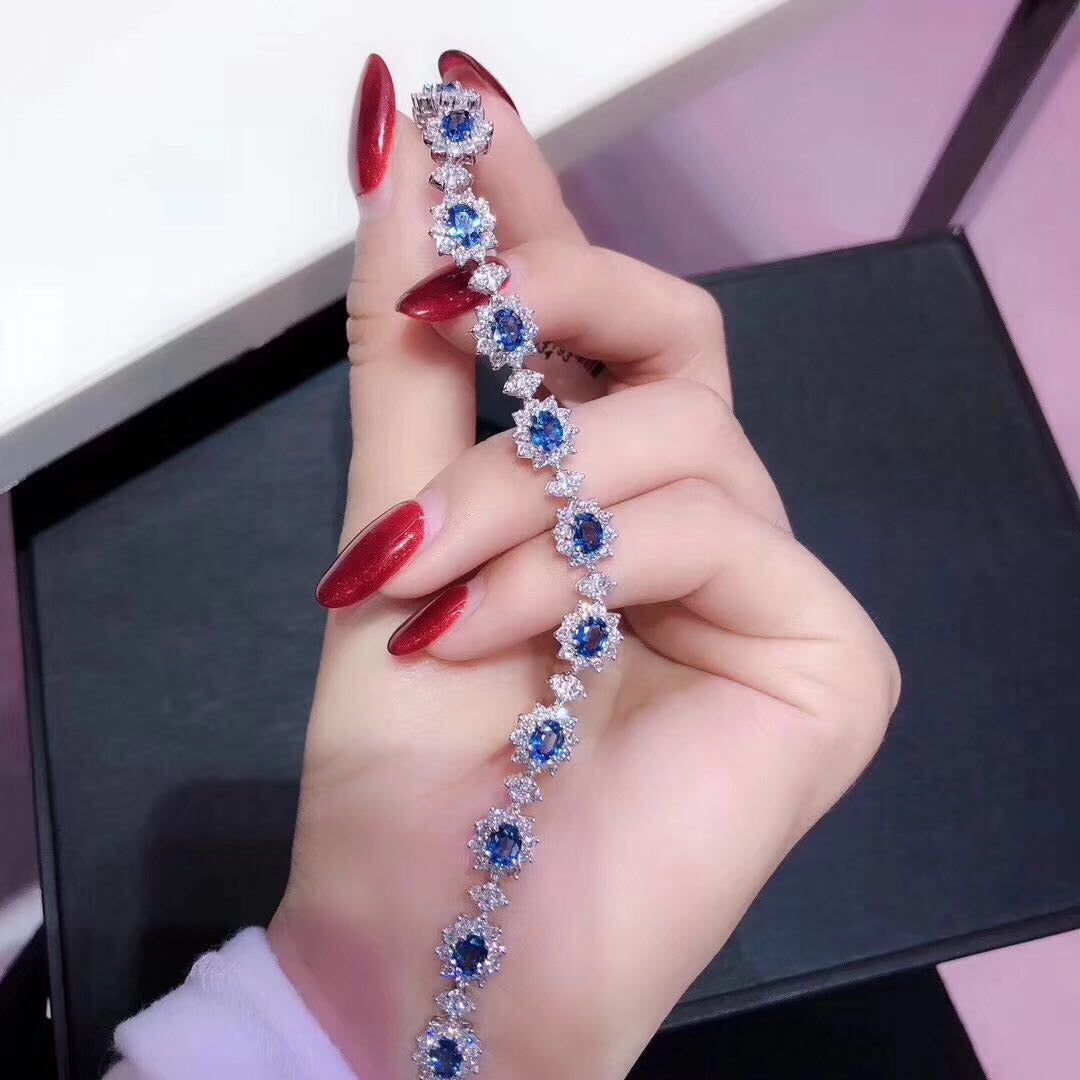 New Natural Sri Lanka Sapphire Bracelet Crystal Clean Color Good S925 Sterling S