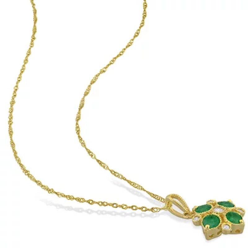 Emerald and Diamond Accent Geometric Pendant in 14K Yellow Gold