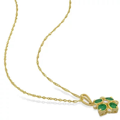 Emerald and Diamond Accent Geometric Pendant in 14K Yellow Gold