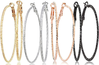 Silver Gold Gunmetal Grey Rhodium Plate Hoop Earrings Set for Women Teen Jewelry