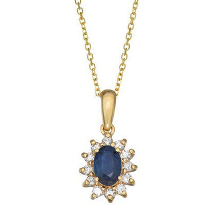 Blue Sapphire and Diamond Pendant in 14K Gold