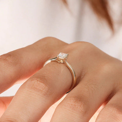 Real 10K Yellow Gold 4Mm Moissanite Princess Cut Engagement Ring