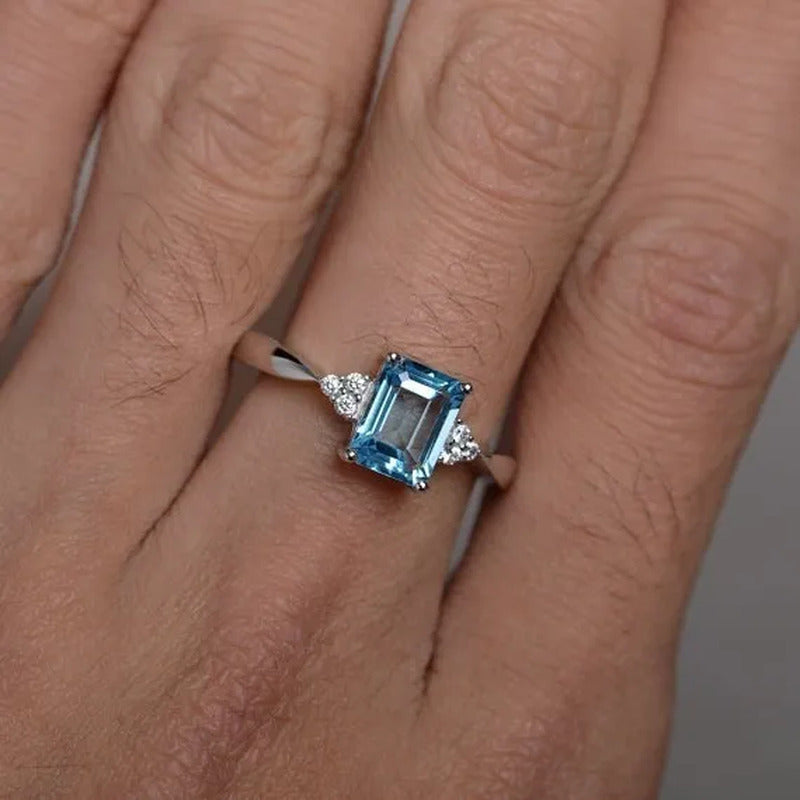 Exquisite Women'S 925 Sterling Silver Ring Princess Cut Mystic Rainbow Topaz Eng