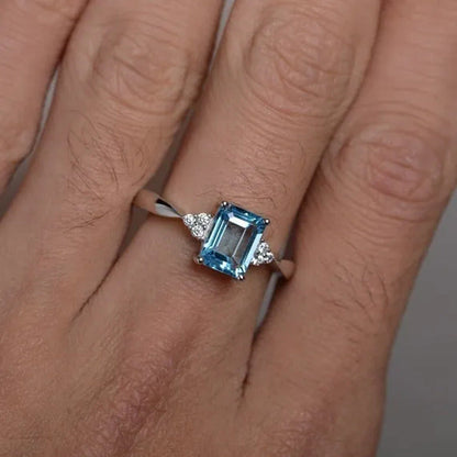 Exquisite Women'S 925 Sterling Silver Ring Princess Cut Mystic Rainbow Topaz Eng
