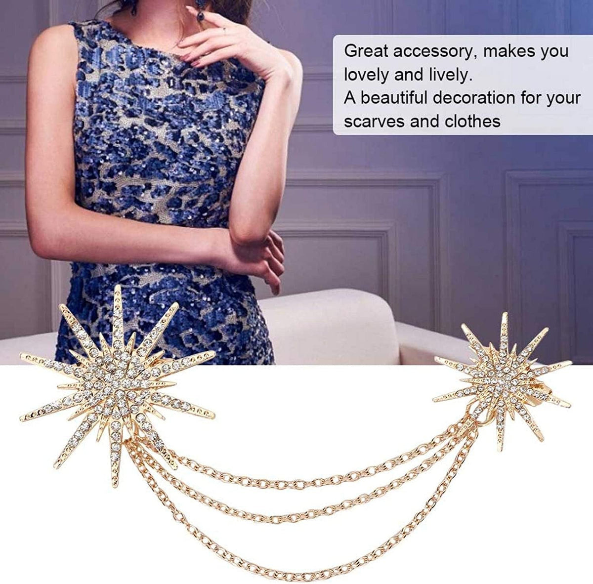 Fikalife Fashion Snowflake Brooch Alloy Tassel Chain Brooch Lady Jewelry Accesso
