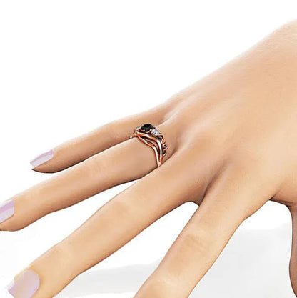 Gorgeous Black Engagement Ring Rose Wedding Bridal Rings