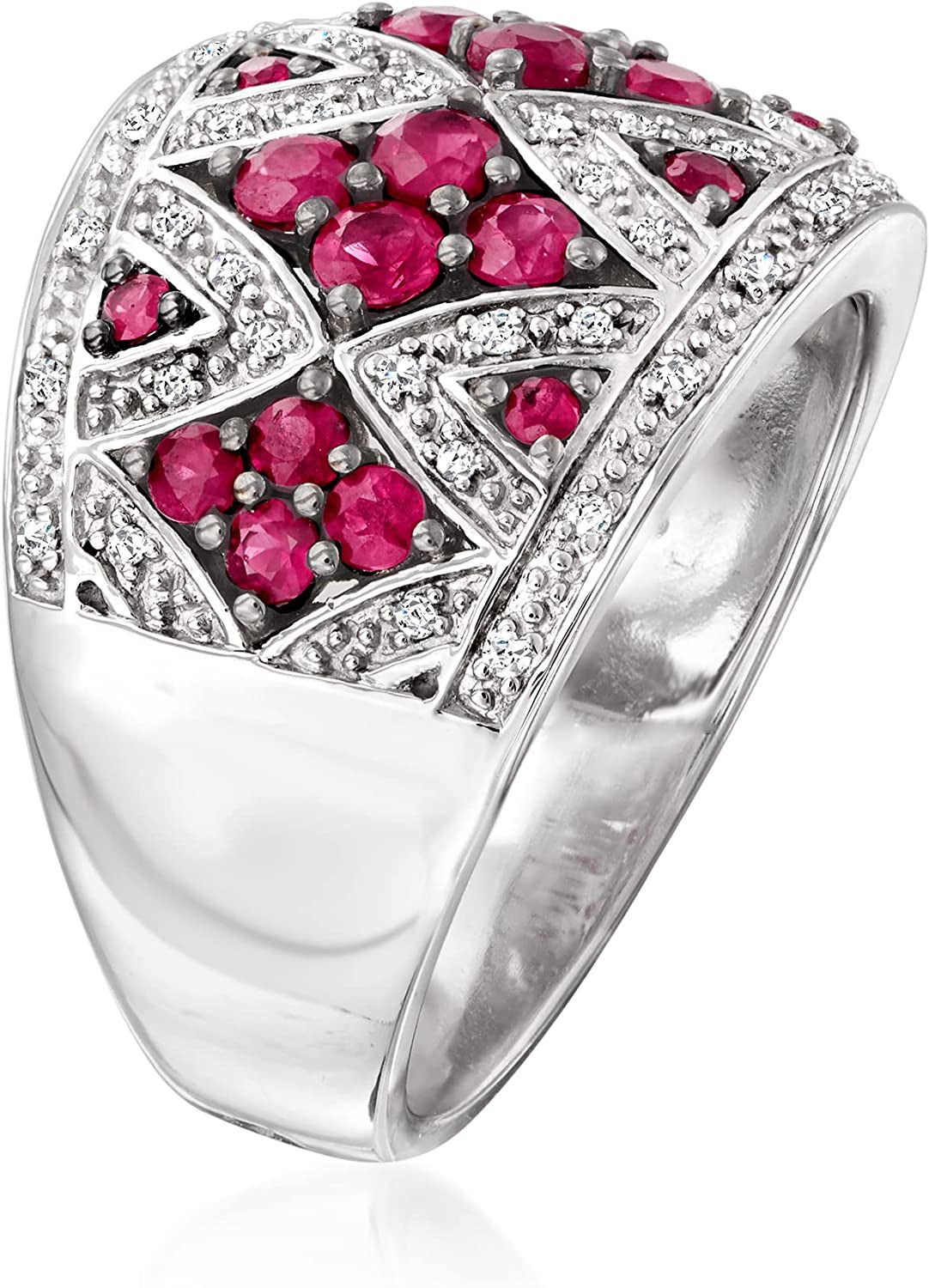 1.00 Ct. T.W. Ruby and .10 Ct. T.W. Diamond Dome Ring in Sterling Silver